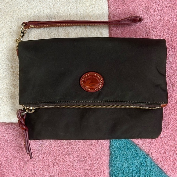 Dooney & Bourke Handbags - Dooney & Bourke Brown Fold-Over Magnetic Wristlet Bag